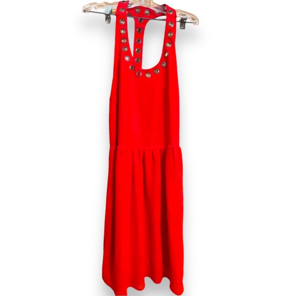 Cotton Candy Backless Studded Red Skater Dress | Sexy Punk Rock Summer Edgy Cute